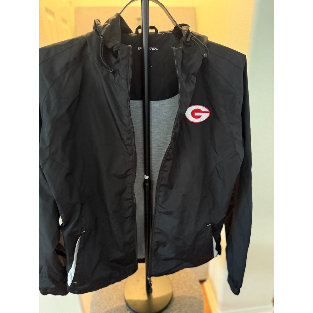 Sport-Tek Georgia Bulldogs Windbreaker Jacket Black Mens Medium Hooded Full Zip